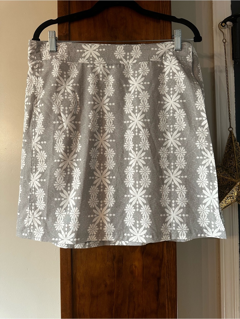 Gray and White Patterned A-Line Skirt